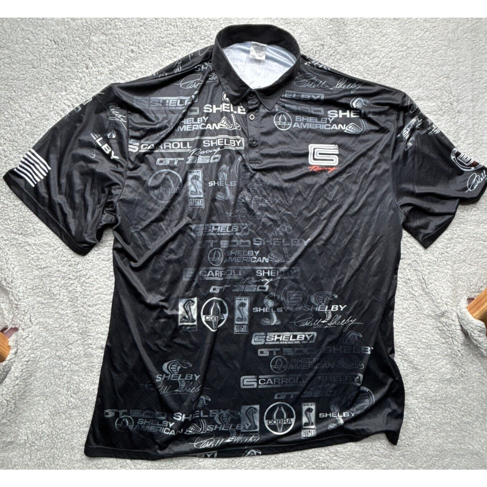Carroll Shelby Racing Polo Mens 4XL Black All Over‎ Print Performance Oversized